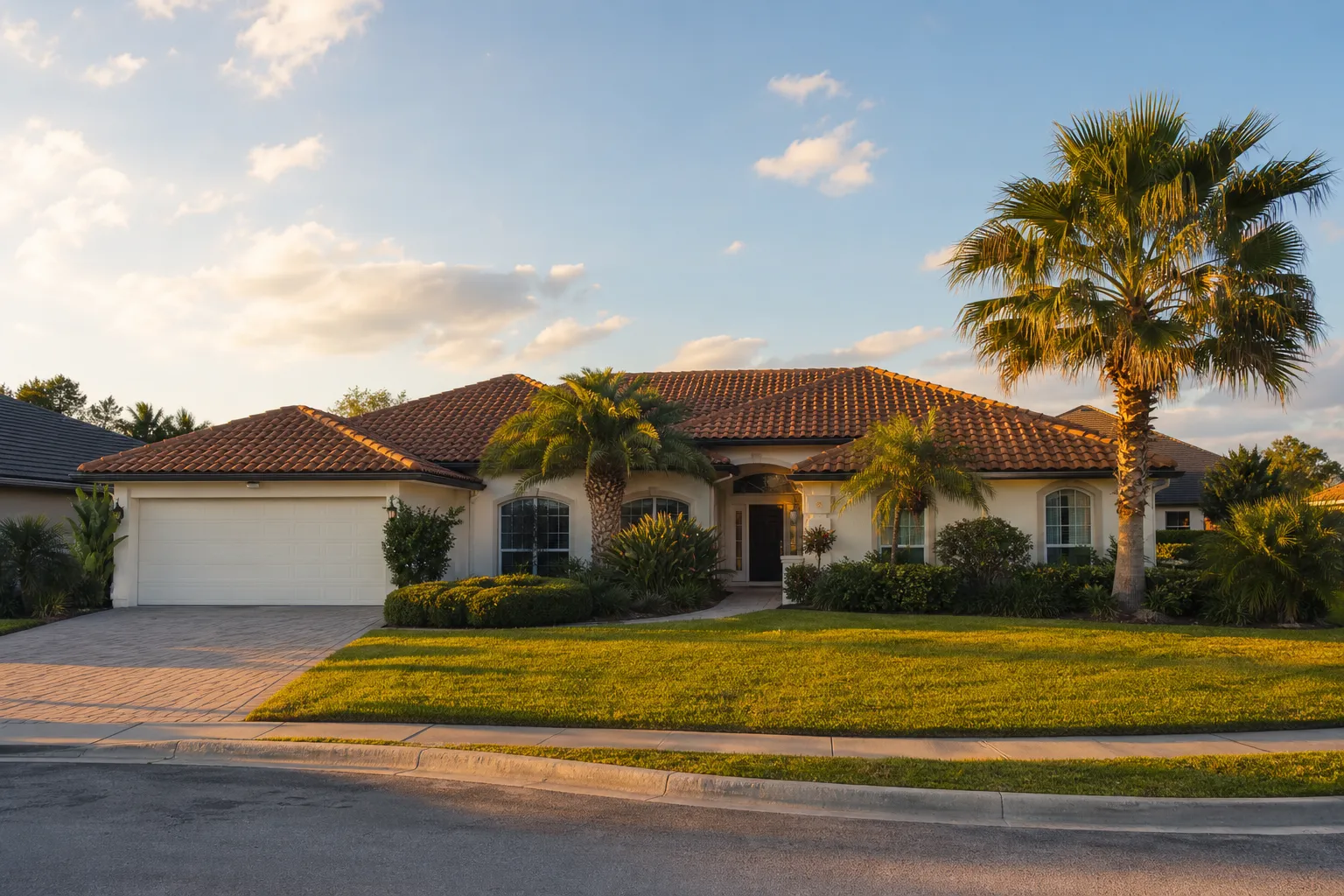 Orlando-area single-family home with palm trees and tile roof